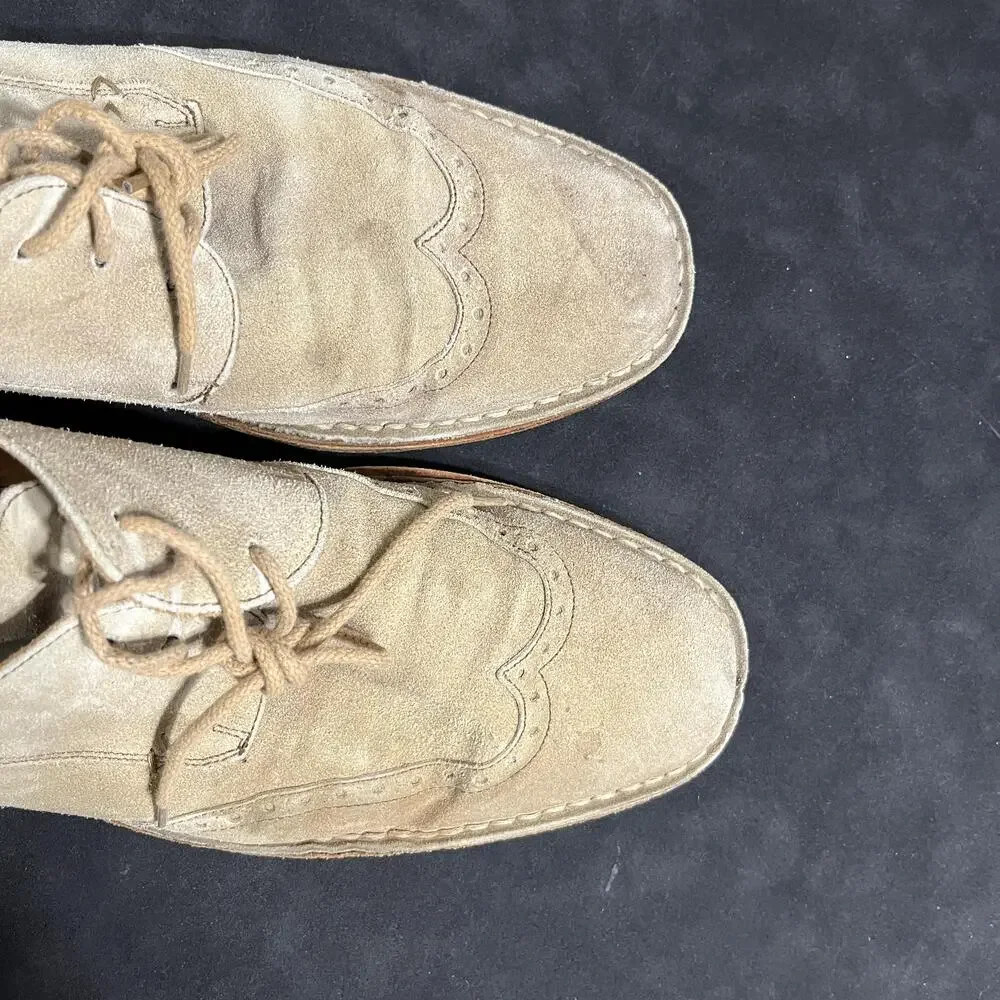 John Varvatos Suede Wingtip Shoes Mens Size 10.5 Beige Handmade Italy F1250L1